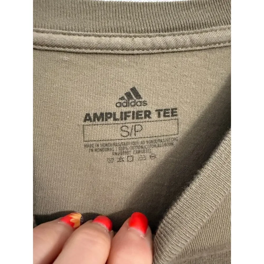 Adidas Men's S Badge of Sport Amplifier Tee Long Sleeve Olive Green Logo T Shirt